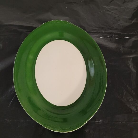 Homer Laughlin Nautilus Lady platter oval green/wht 11.625 in E51N8 - Picture 4 of 11